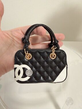 Mini Quilted Black Bag Charm Gold Chain Small Purse